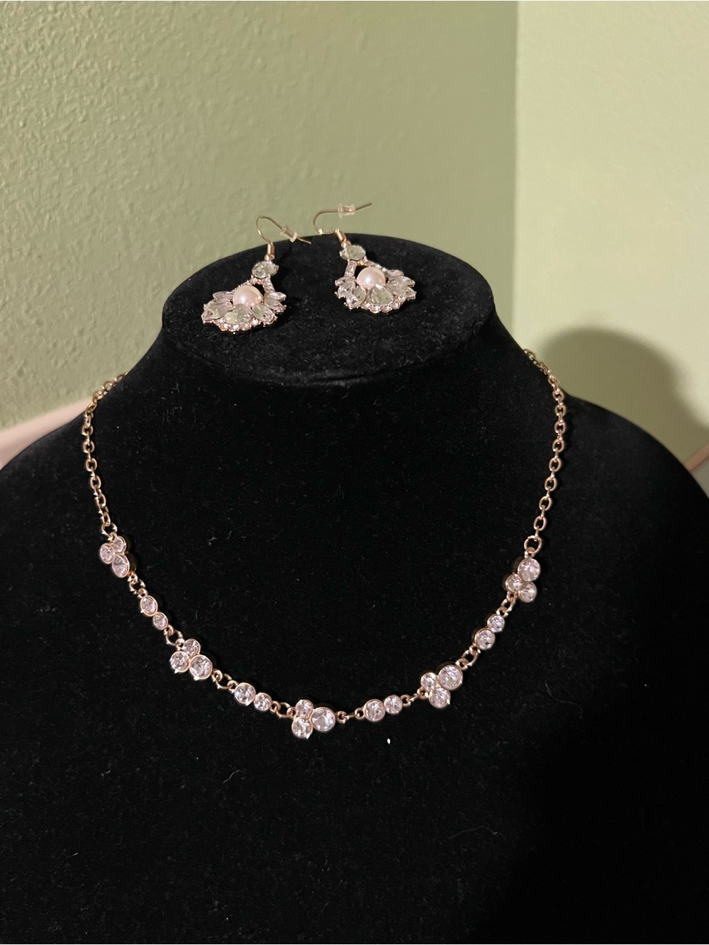 Delicate Pink Crystal Necklace & Earrings Set